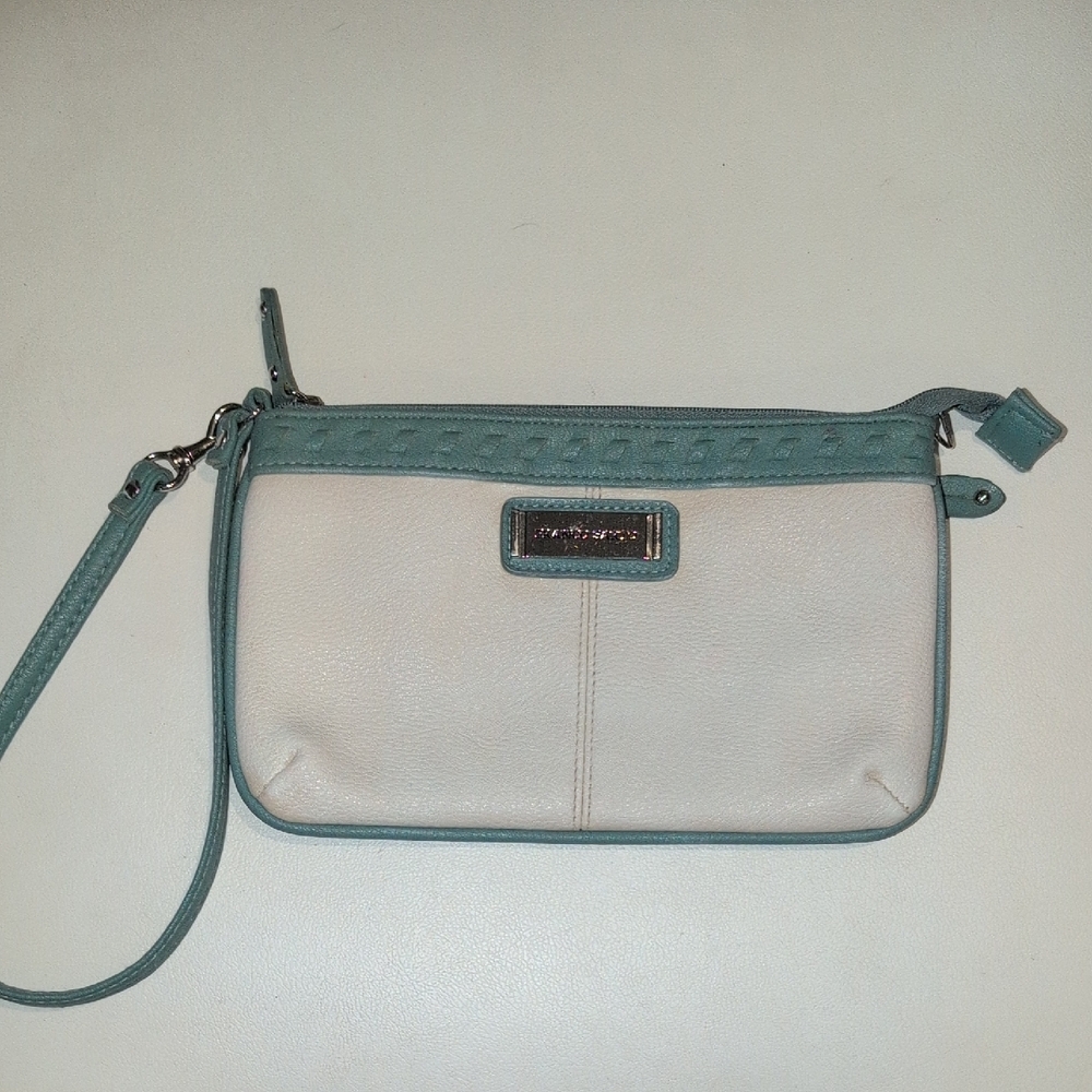Franco Sarto Cream and Teal Wristlet